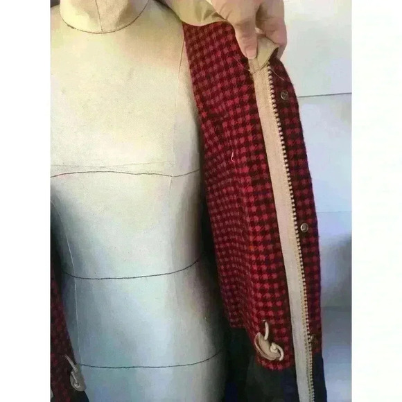 Woolrich Men's Large Field Coat/ Khaki 33801 red‎ plaid wool jacket outdoorsman - Picture 7 of 9